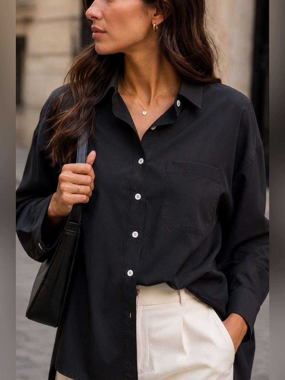 NWT Halara Black Oversized Collared Button Front Performance Shirt S Minimalist